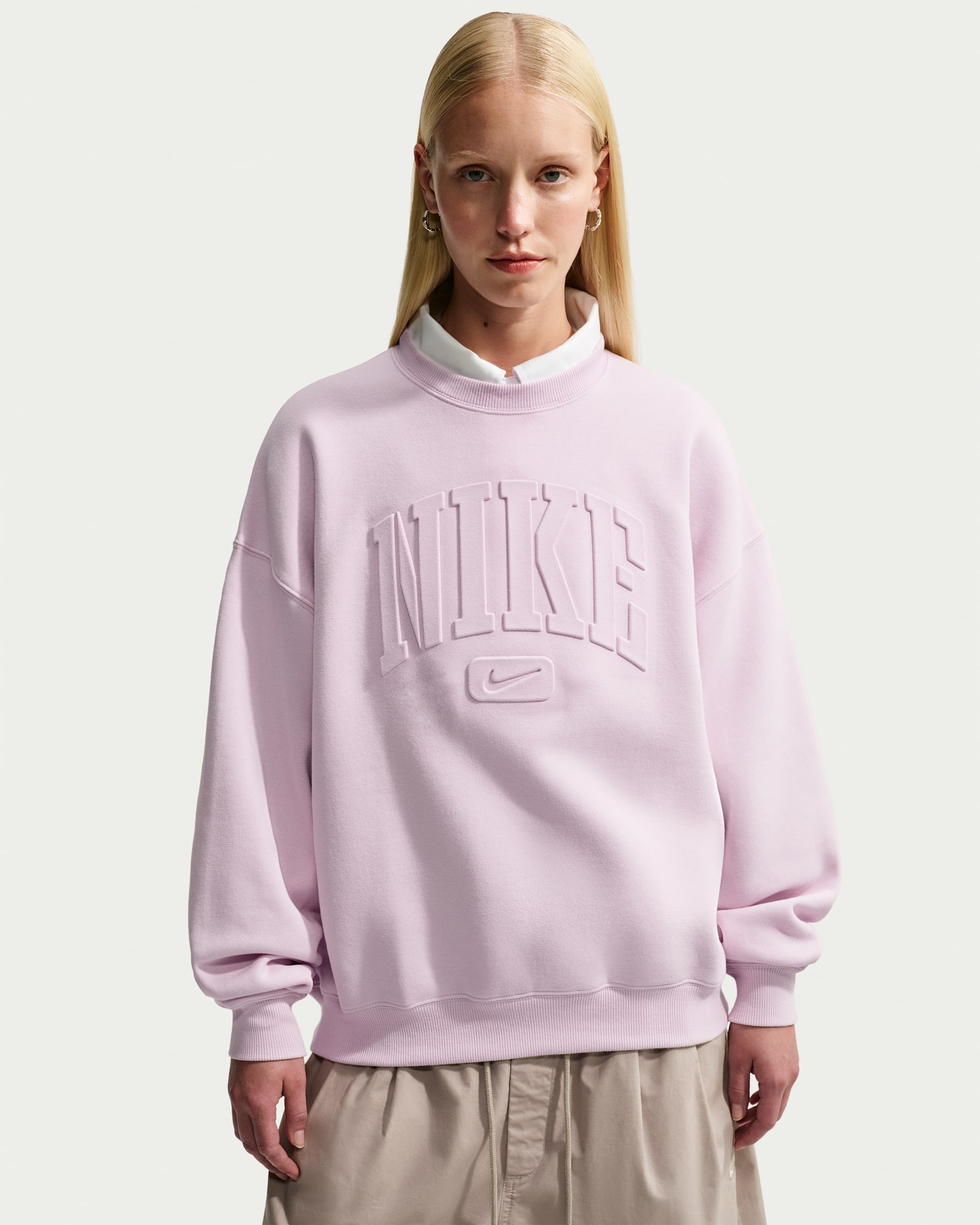 Nike Studio Fleece Medium Weight Women's Oversized Embossed Crew